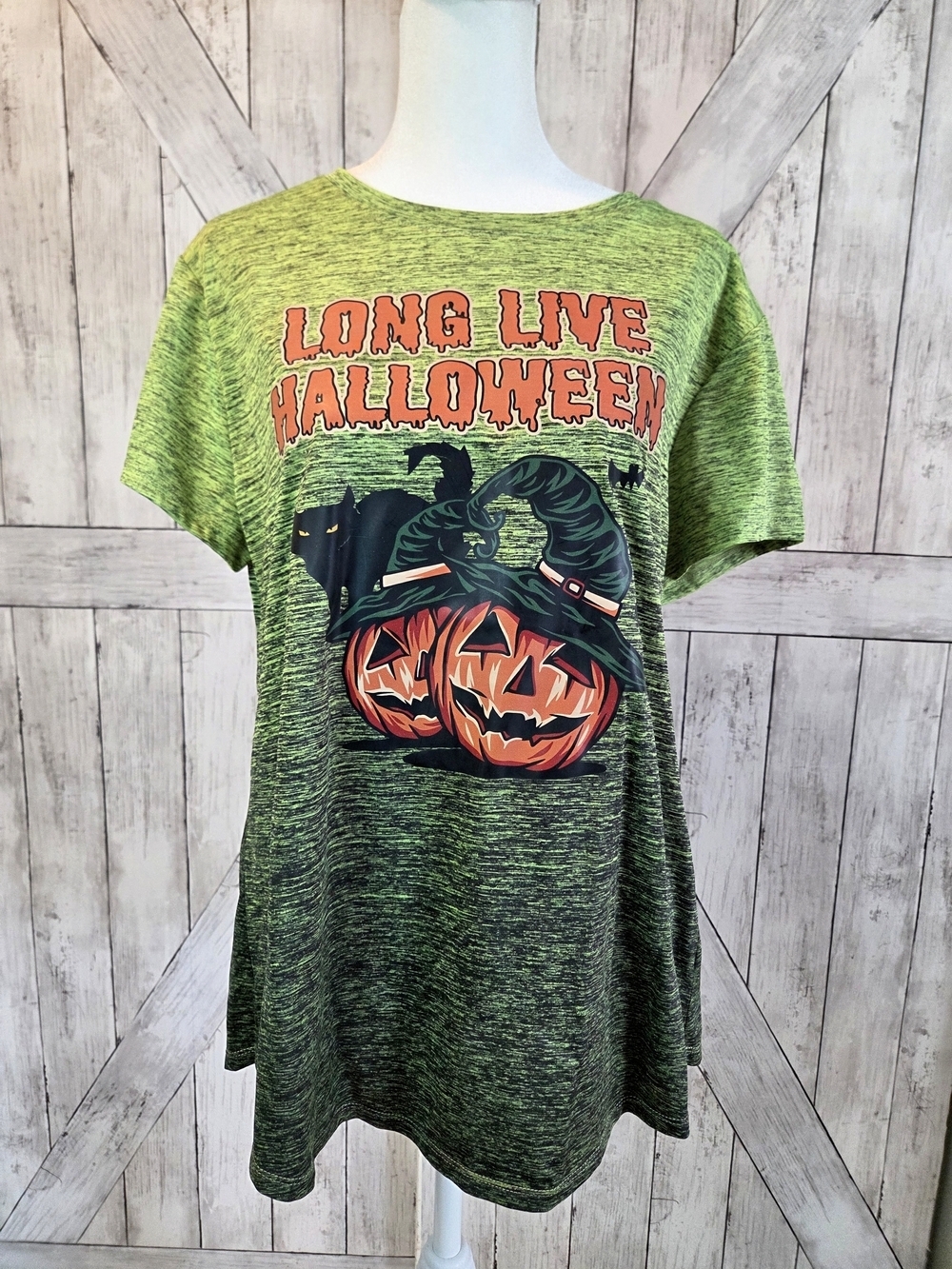 Green Halloween Graphic Tee Dress with Pumpkins